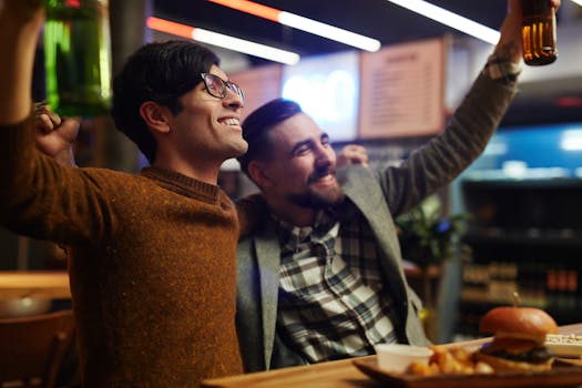 group of friends celebrating a fantasy football win